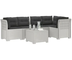5-vietė sodo sofa su pagalvėlėmis Rataninio išvaizdos PP Balta