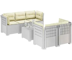 5-vietė sodo sofa su pagalvėlėmis Rataninio išvaizdos PP Balta