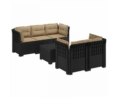 5-vietė sodo sofa su pagalvėlėmis Rataninio išvaizdos PP
