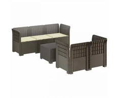 5-vietė sodo sofa su pagalvėlėmis Rataninio išvaizdos PP