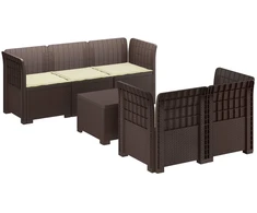 5-vietė sodo sofa su pagalvėlėmis Rataninio išvaizdos PP Ruda