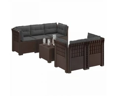 5-vietė sodo sofa su pagalvėlėmis Rataninio išvaizdos PP Ruda