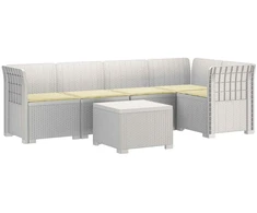 5-vietė sodo sofa su pagalvėlėmis Rataninio išvaizdos PP Balta