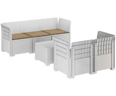 5-vietė sodo sofa su pagalvėlėmis Rataninio išvaizdos PP Balta
