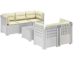 5-vietė sodo sofa su pagalvėlėmis Rataninio išvaizdos PP Balta
