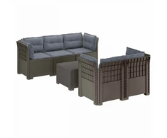 5-vietė sodo sofa su pagalvėlėmis Rataninio išvaizdos PP