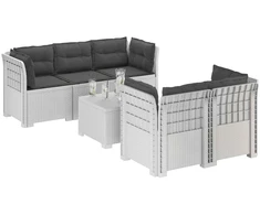 5-vietė sodo sofa su pagalvėlėmis Rataninio išvaizdos PP Balta