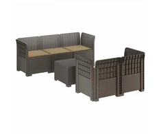 5-vietė sodo sofa su pagalvėlėmis Rataninio išvaizdos PP
