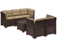 5-vietė sodo sofa su pagalvėlėmis Rataninio išvaizdos PP Ruda