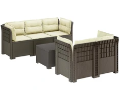 5-vietė sodo sofa su pagalvėlėmis Rataninio išvaizdos PP