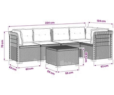 5-vietė sodo sofa su pagalvėlėmis Rataninio išvaizdos PP Balta