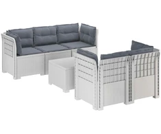 5-vietė sodo sofa su pagalvėlėmis Rataninio išvaizdos PP Balta