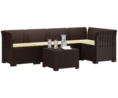 5-vietė sodo sofa su pagalvėlėmis Rataninio išvaizdos PP Ruda