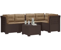 5-vietė sodo sofa su pagalvėlėmis Rataninio išvaizdos PP Ruda