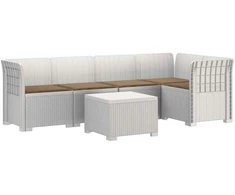 5-vietė sodo sofa su pagalvėlėmis Rataninio išvaizdos PP Balta