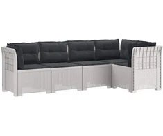 5-vietė sodo sofa su pagalvėlėmis Rataninio išvaizdos PP Balta