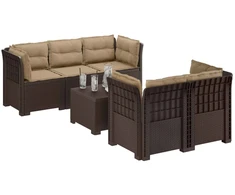 5-vietė sodo sofa su pagalvėlėmis Rataninio išvaizdos PP Ruda