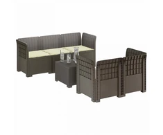 5-vietė sodo sofa su pagalvėlėmis Rataninio išvaizdos PP