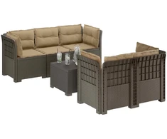 5-vietė sodo sofa su pagalvėlėmis Rataninio išvaizdos PP