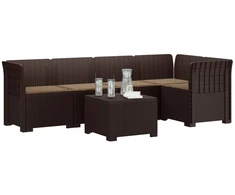 5-vietė sodo sofa su pagalvėlėmis Rataninio išvaizdos PP Ruda