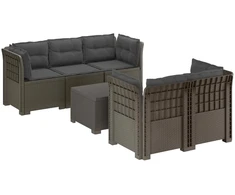 5-vietė sodo sofa su pagalvėlėmis Rataninio išvaizdos PP