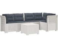 5-vietė sodo sofa su pagalvėlėmis Rataninio išvaizdos PP Balta