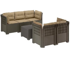 5-vietė sodo sofa su pagalvėlėmis Rataninio išvaizdos PP