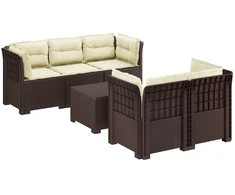 5-vietė sodo sofa su pagalvėlėmis Rataninio išvaizdos PP Ruda