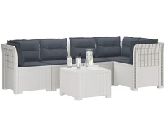 5-vietė sodo sofa su pagalvėlėmis Rataninio išvaizdos PP Balta