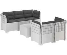 5-vietė sodo sofa su pagalvėlėmis Rataninio išvaizdos PP Balta