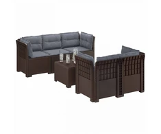5-vietė sodo sofa su pagalvėlėmis Rataninio išvaizdos PP Ruda