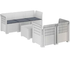 5-vietė sodo sofa su pagalvėlėmis Rataninio išvaizdos PP Balta