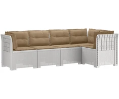 5-vietė sodo sofa su pagalvėlėmis Rataninio išvaizdos PP Balta