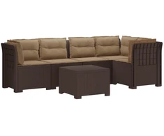 5-vietė sodo sofa su pagalvėlėmis Rataninio išvaizdos PP Ruda