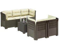 5-vietė sodo sofa su pagalvėlėmis Rataninio išvaizdos PP