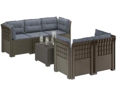 5-vietė sodo sofa su pagalvėlėmis Rataninio išvaizdos PP