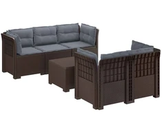 5-vietė sodo sofa su pagalvėlėmis Rataninio išvaizdos PP Ruda
