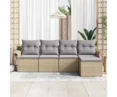 Lauko baldų komplektas Lauko sofa su pagalve 5 pcs Smėlio poliratanas