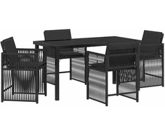 Lauko baldų komplektas Sodo valgomojo komplektas 5 pcs Juoda poliratanas