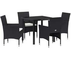 Lauko baldų komplektas Sodo valgomojo komplektas su pagalve 5 pcs Juoda poliratanas