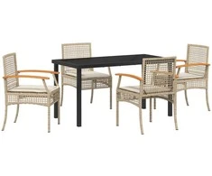 Lauko baldų komplektas Sodo valgomojo komplektas 5 pcs Bežinė ir juoda Ratanas