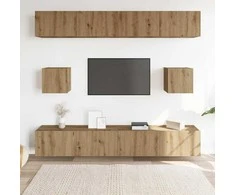 TV staliukas 6 dalių sieninis televizoriaus spintelės komplektas Artisan Oak