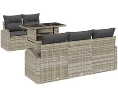 Sodo Sofų Rinkinys su pagalve 6 pcs Šviesiai pilka Poli ratanas