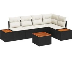 Sodo Sofų Rinkinys 6 pcs Juoda ir kreminė Poli ratanas
