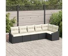 Lauko baldų komplektas Sofos komplektas su pagalve 6 pcs Juoda poliratanas