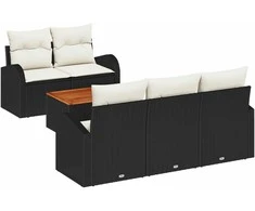 Lauko baldų komplektas Sodo Sofų Rinkinys su pagalve 6 pcs Juoda poliratanas