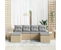 Lauko baldų komplektas Sodo Sofų Rinkinys su pagalve 6 pcs Smėlio poliratanas