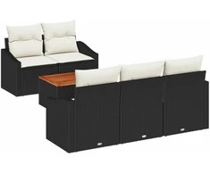 Lauko baldų komplektas Sodo Sofų Rinkinys su pagalve 6 pcs Juoda poliratanas