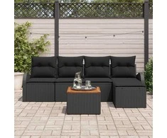 Lauko baldų komplektas Sodo Sofų Rinkinys su saugykla 6 pcs Juoda poliratanas