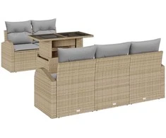 Sodo Sofų Rinkinys su pagalve 6 pcs Smėlio Poli ratanas
